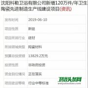 总投资额13亿！科勒卫浴将在法库的生产基地新增120万件卫生陶瓷生产线